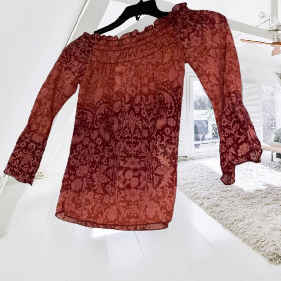 NWT Next Era Off Shoulder Paisley Ruffle Flare Sleeve Boho Top – Size M - Picture 4 of 12